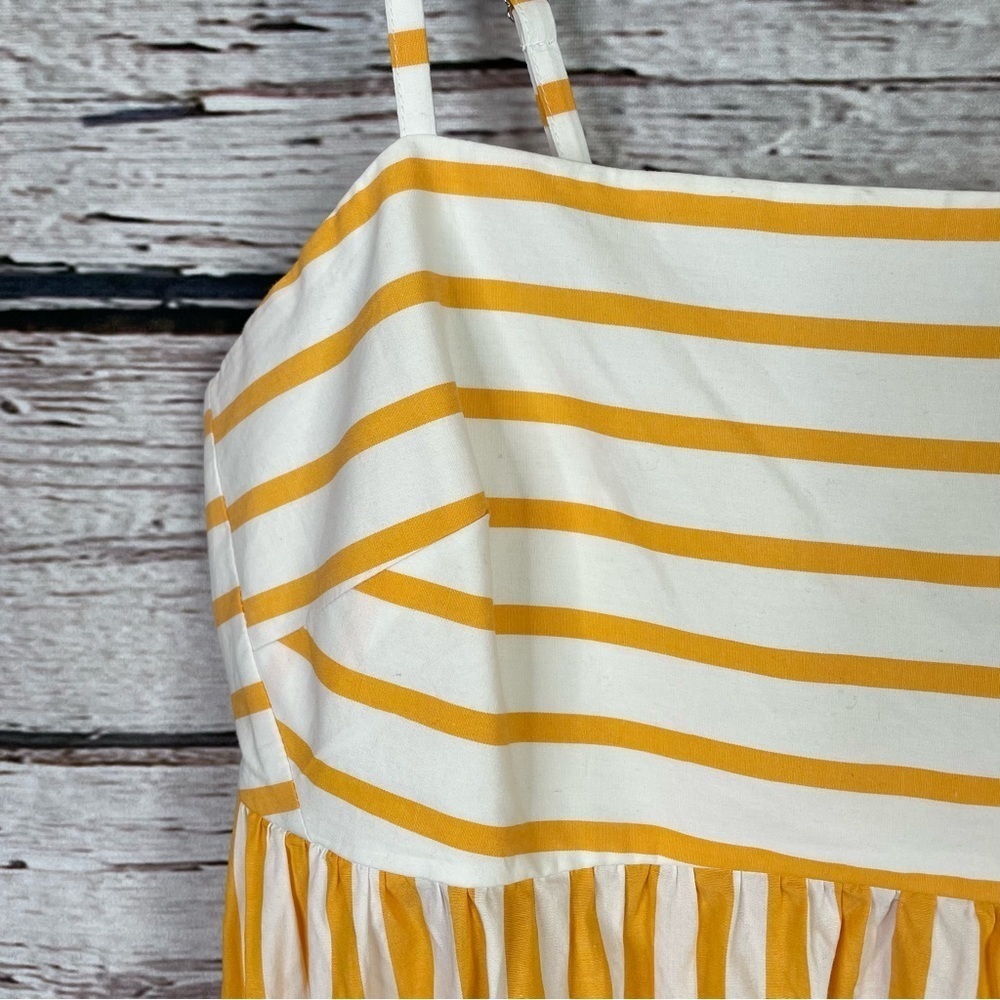 🏷️NWT J. Crew Factory Strappy Tie-Back Mini Dress Size 14 Marigold Stripe Sunny - Picture 2 of 16